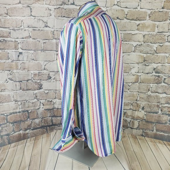 Thomas PINK Dress Shirt Size 16 34 1/2 Rainbow - Picture 7 of 11